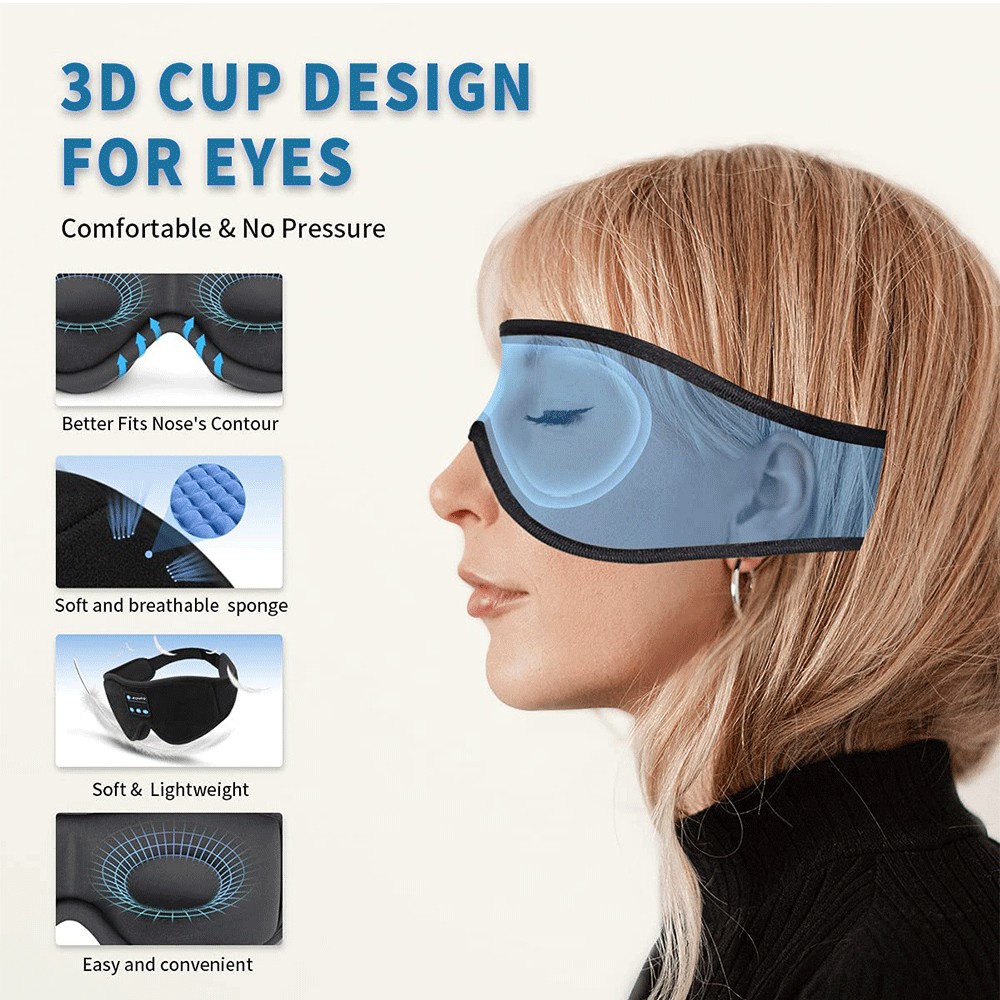 Antifaz 3D Bluetooth para dormir con altavoces HD: relajación y ayuda para dormir en viajes y en casa