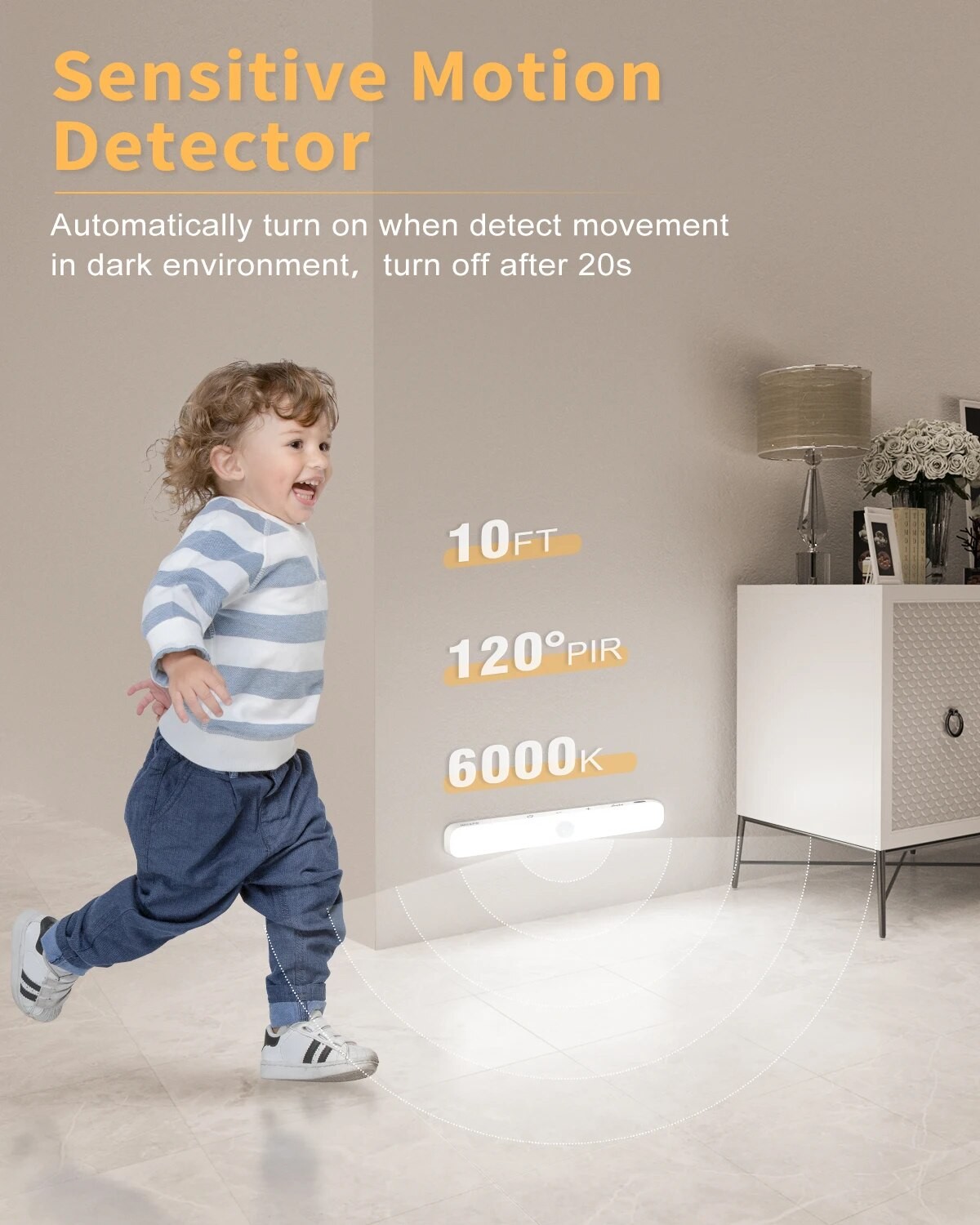 Lámpara de armario con sensor de movimiento WILLED - Barra de luz táctil inalámbrica recargable de 60 LED