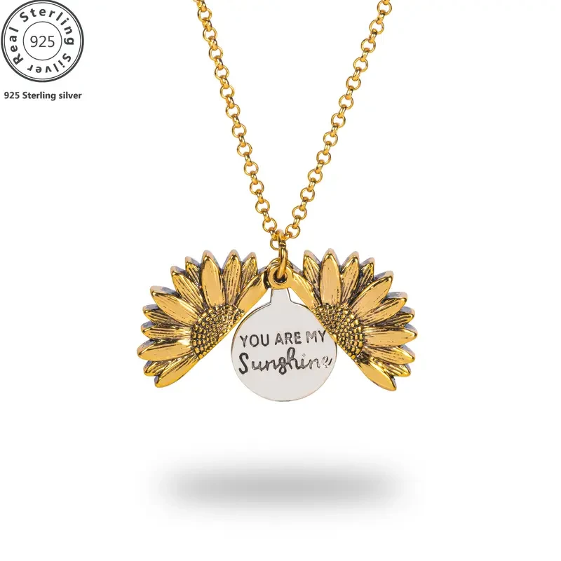 Collar con colgante de caja de girasol en plata de ley 925 con grabado "Eres mi sol"