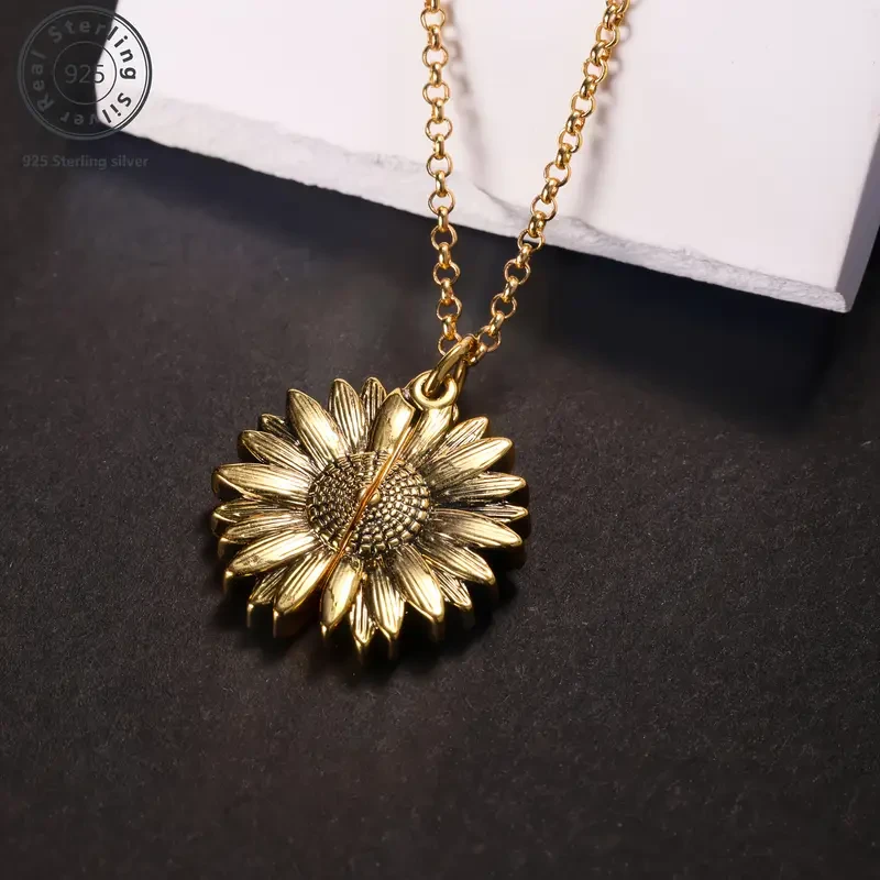 Collar con colgante de caja de girasol en plata de ley 925 con grabado "Eres mi sol"