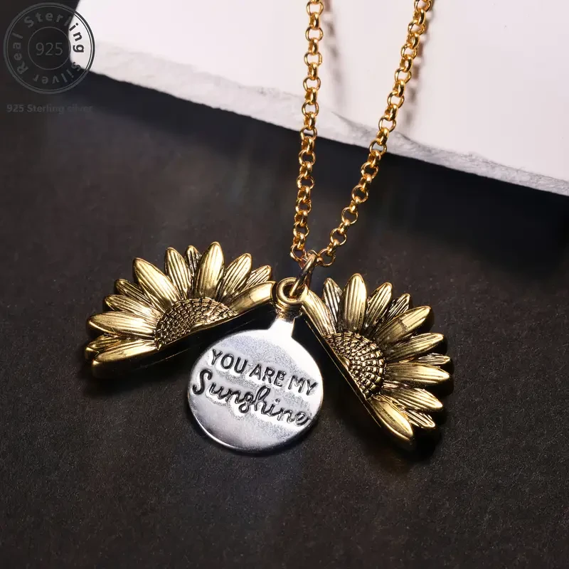 Collar con colgante de caja de girasol en plata de ley 925 con grabado "Eres mi sol"