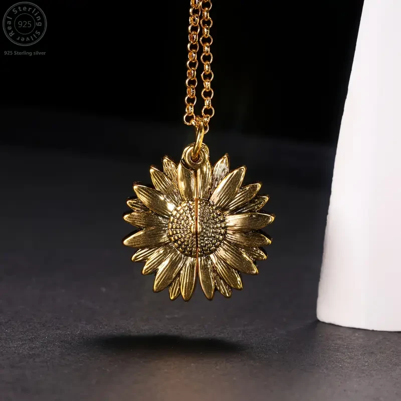 Collar con colgante de caja de girasol en plata de ley 925 con grabado "Eres mi sol"
