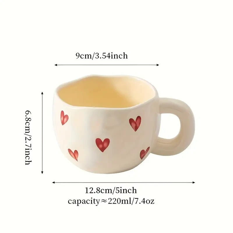 Taza de cerámica romántica de 250 ml con diseño de corazón encantador