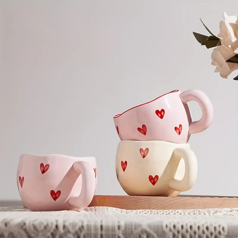 Taza de cerámica romántica de 250 ml con diseño de corazón encantador
