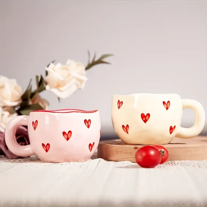 Taza de cerámica romántica de 250 ml con diseño de corazón encantador