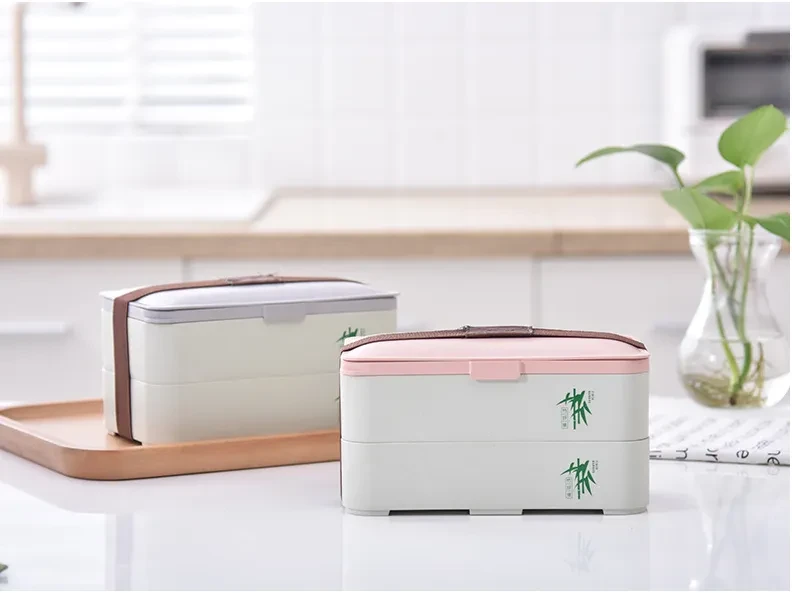 Fiambrera bento ecológica de bambú de 3 capas, apta para microondas.