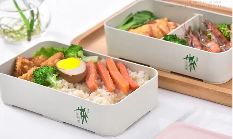 Fiambrera bento ecológica de bambú de 3 capas, apta para microondas.