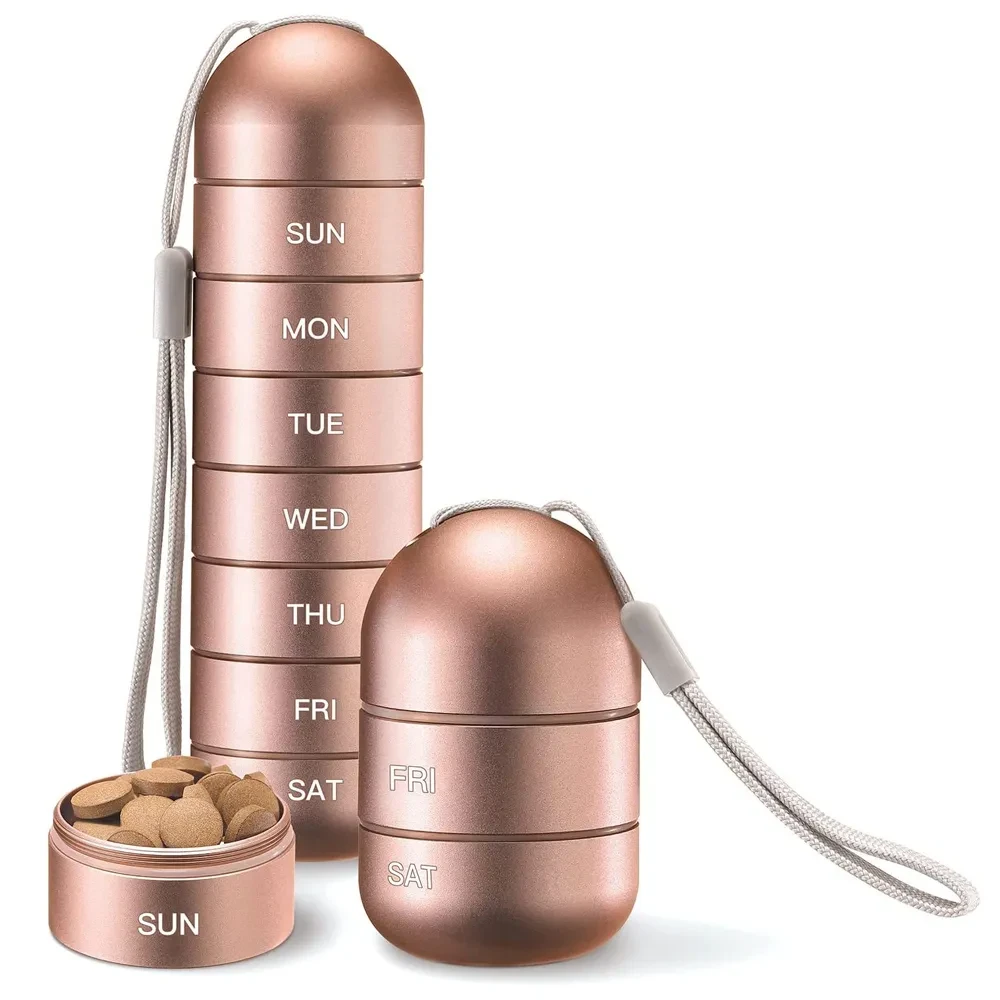 Pastillero de metal, organizador semanal impermeable para viajes, pastillero grande de aleación de aluminio, contenedor para medicamentos diarios de 7 días.