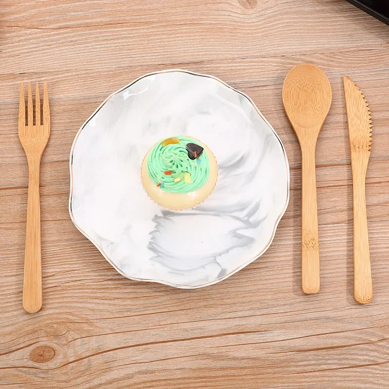 Juego de cuchillo, tenedor y cuchara de bambú ecológico y degradable