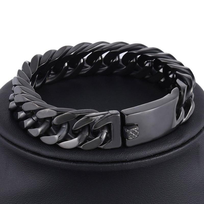 Pulsera de cadena cubana negra de moda - Joyería hip hop de acero inoxidable para hombre