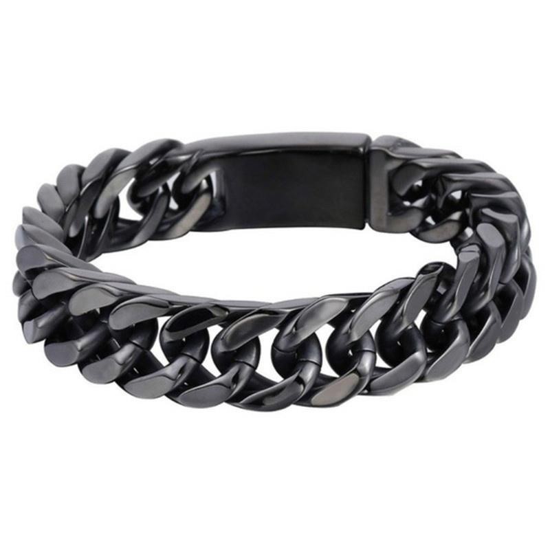 Pulsera de cadena cubana negra de moda - Joyería hip hop de acero inoxidable para hombre
