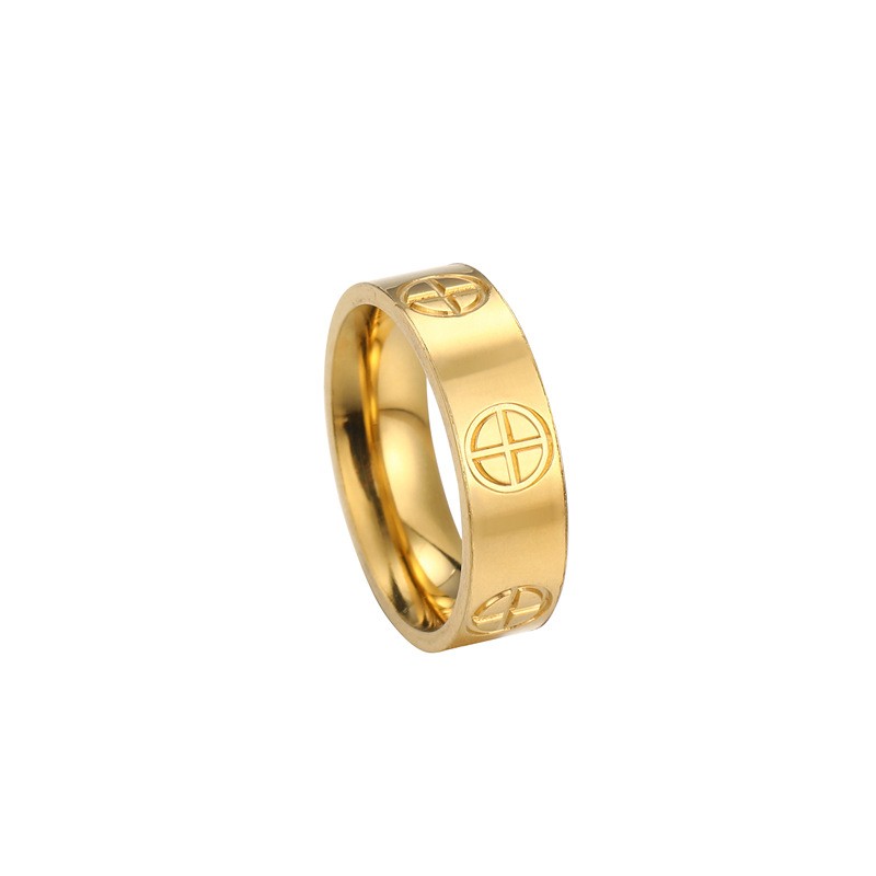 Anillos de acero inoxidable con cruz clásica de moda - Joyería de boda de lujo en color dorado