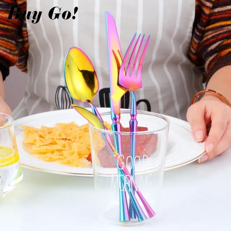 Cubiertos de acero inoxidable de nuevo color para restaurante, cubiertos pequeños de cintura, juego de cuatro piezas