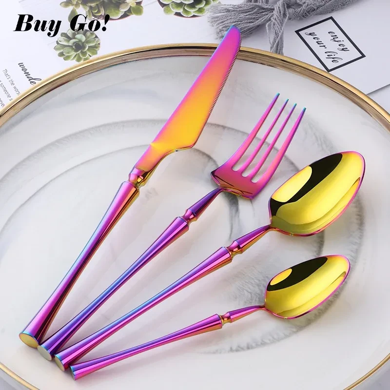 Cubiertos de acero inoxidable de nuevo color para restaurante, cubiertos pequeños de cintura, juego de cuatro piezas