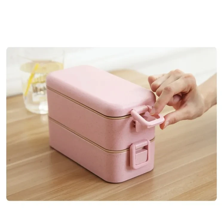 Lonchera de paja de trigo, vajilla japonesa, lonchera para microondas, lonchera multicapa para estudiantes, lonchera de sushi, lonchera de doble capa, logotipo personalizado