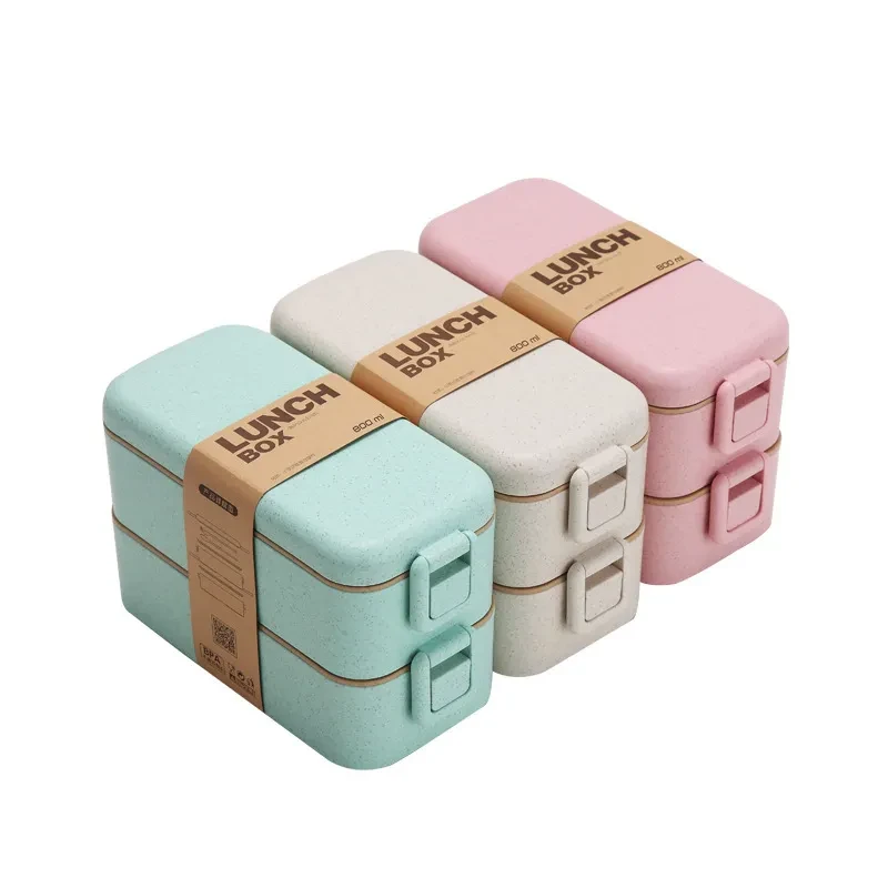 Lonchera de paja de trigo, vajilla japonesa, lonchera para microondas, lonchera multicapa para estudiantes, lonchera de sushi, lonchera de doble capa, logotipo personalizado
