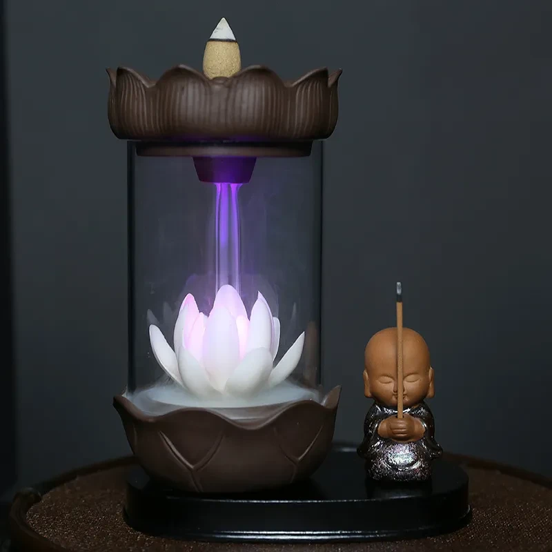 Quemador de incienso con reflujo de lámpara LED, adornos decorativos para el hogar