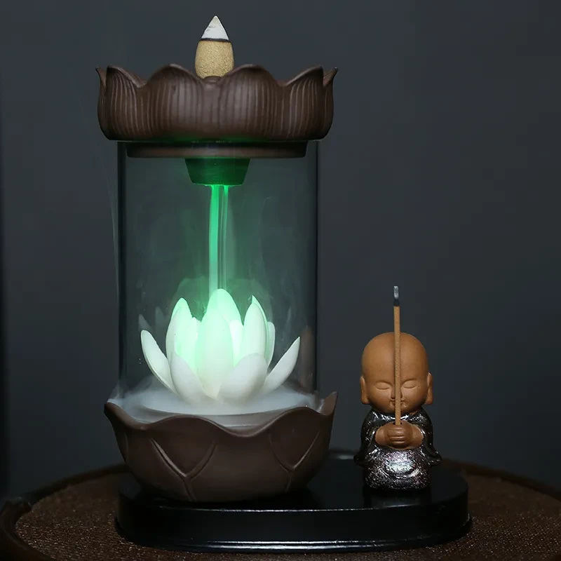 Quemador de incienso con reflujo de lámpara LED, adornos decorativos para el hogar