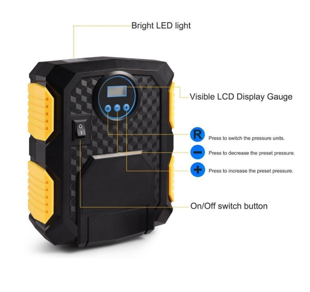 Inflador de neumáticos digital - Compresor de aire portátil para coche de 12 V CC