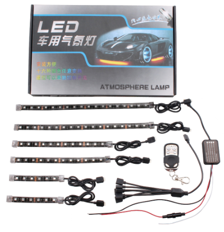 Luces de ambiente RGB universales modificadas para automóviles y motocicletas, luces decorativas, luces de ambiente, decoración de automóviles, control remoto de seis LED