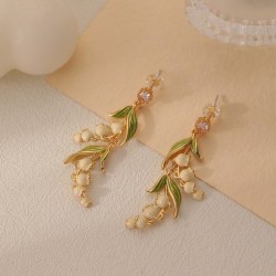Nuevos pendientes largos de esmalte con diseño de lirio retro para mujer