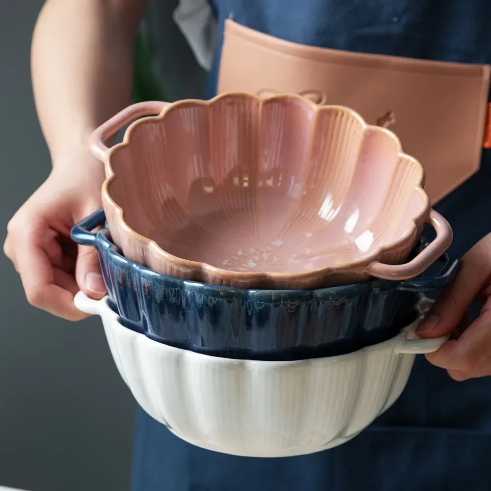 Cuenco grande de cerámica para ensalada binaural de Nordic Household Tableware