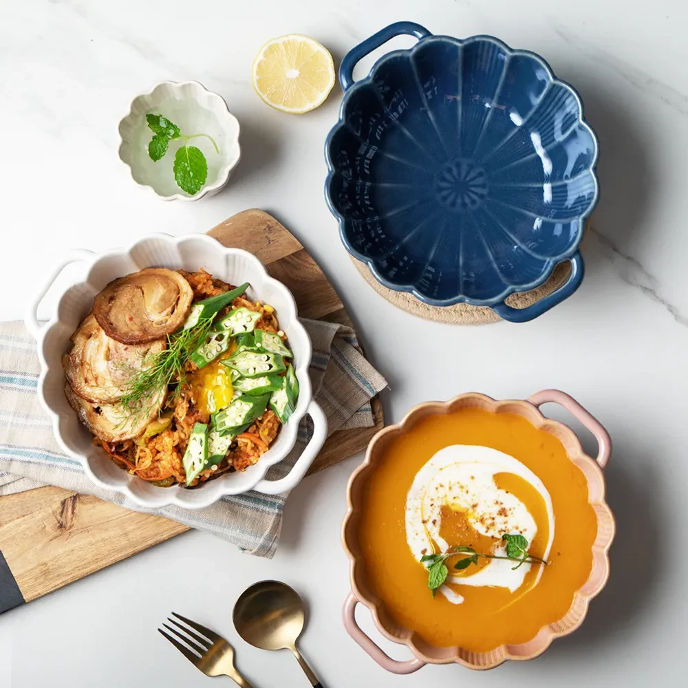 Cuenco grande de cerámica para ensalada binaural de Nordic Household Tableware