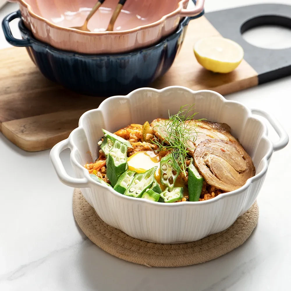 Cuenco grande de cerámica para ensalada binaural de Nordic Household Tableware