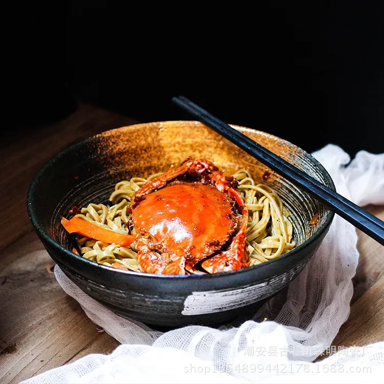 Cuenco de cerámica para sopa, cuenco de vajilla retro, cuenco para sombrero, cuenco para trompeta