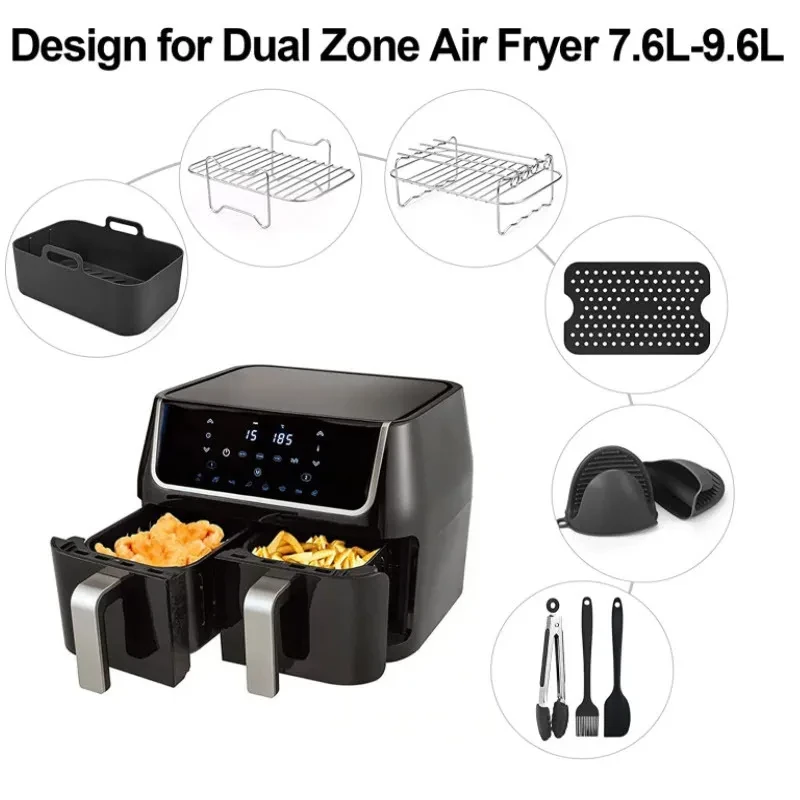 Accesorios para freidora de aire, juego rectangular, parrilla de doble olla