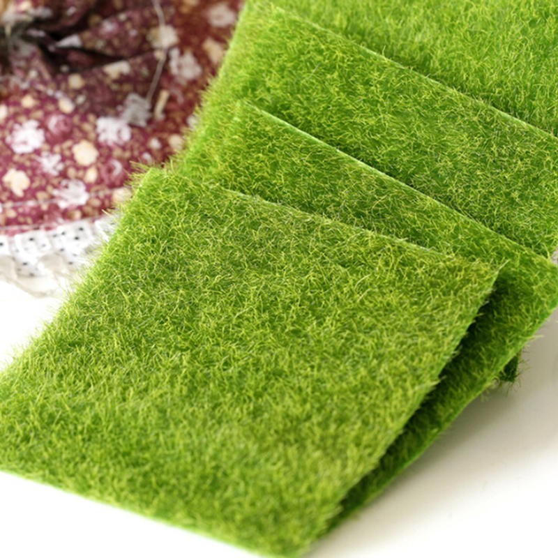 Césped artificial de musgo verde de 15 x 15 cm, decorativo.