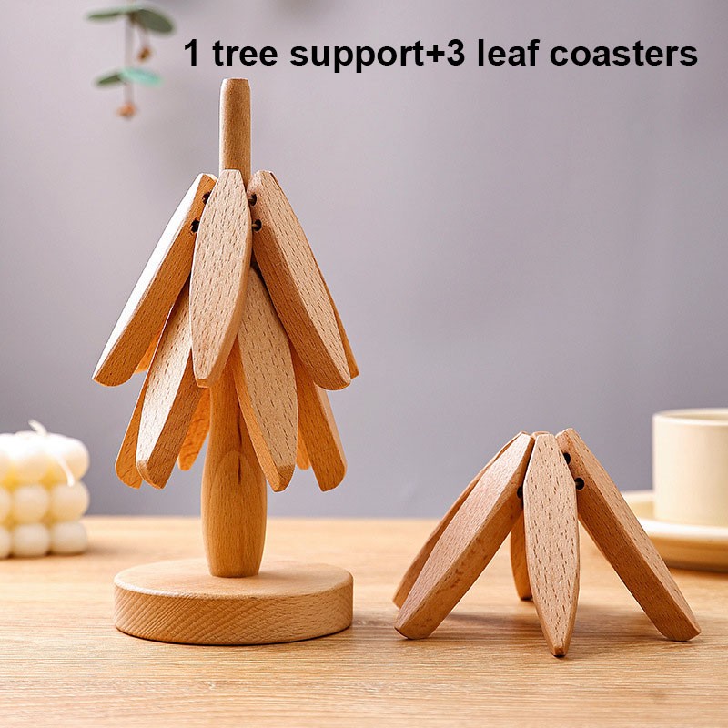 4 salvamanteles de madera con diseño de árbol