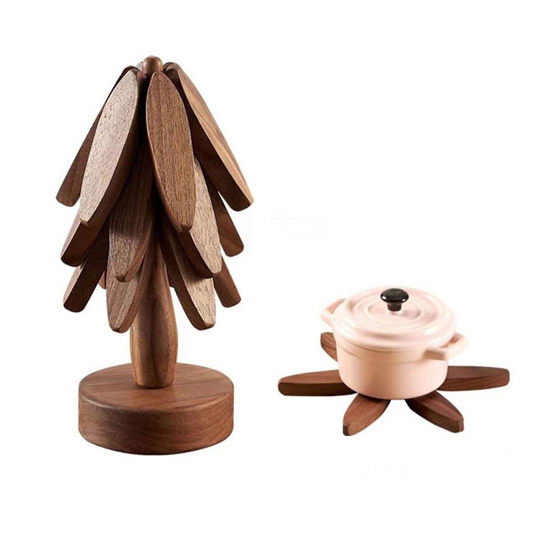 4 salvamanteles de madera con diseño de árbol