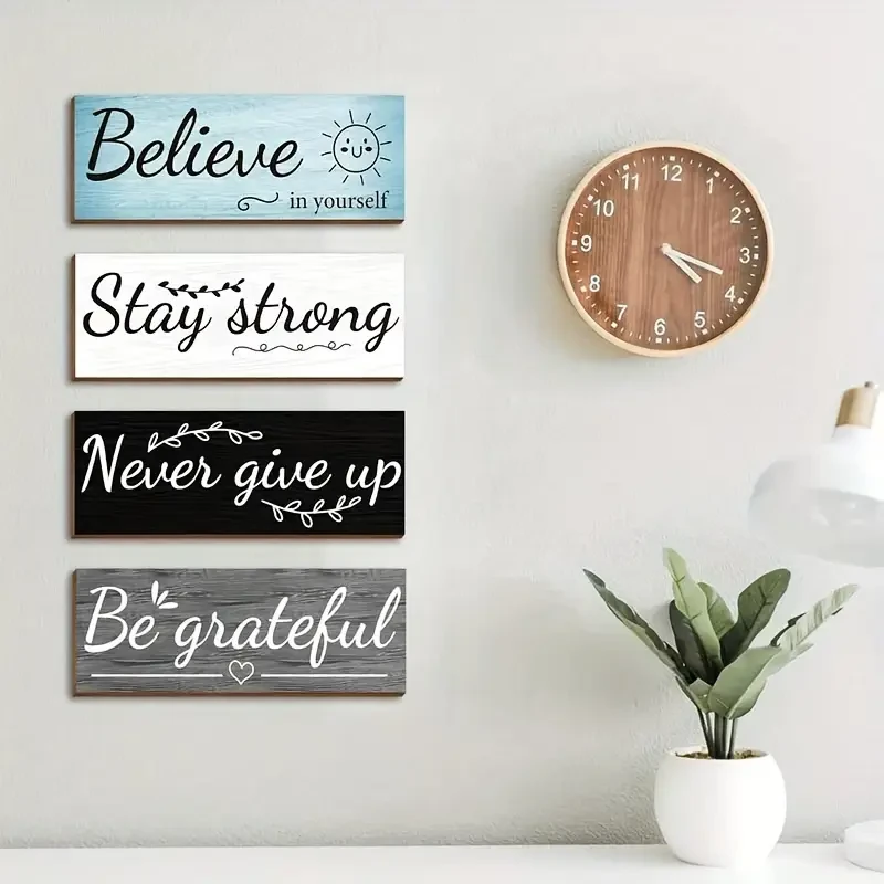 Juego de 4 piezas de arte de pared rústico inspirador