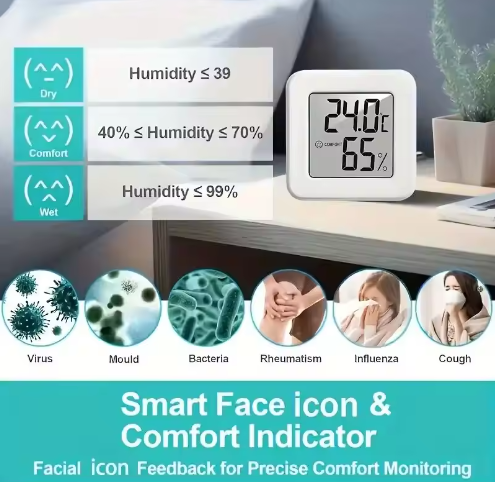 Mini medidor de temperatura y humedad para interiores, medidor de temperatura para dormitorios, pantalla digital electrónica portátil, humedad y temperatura