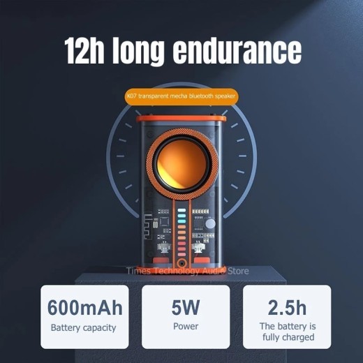 K07 Altavoz Bluetooth inalámbrico transparente Mecha Sonido Luz Ritmo Subwoofer TWS Estéreo Cyberpunk Centro de música Llamadas manos libres
