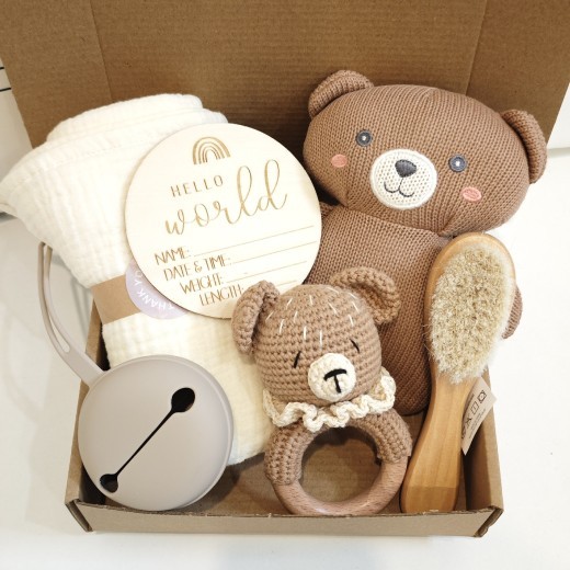Caja de regalo de peluche de oso de peluche con campana relajante de 60 cm, toalla de saliva y manta.