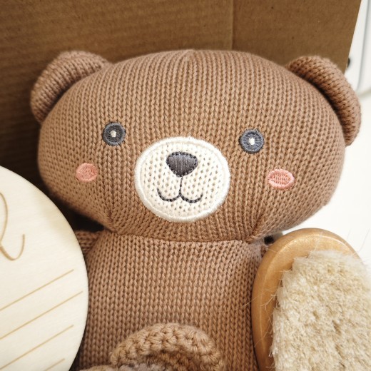 Caja de regalo de peluche de oso de peluche con campana relajante de 60 cm, toalla de saliva y manta.