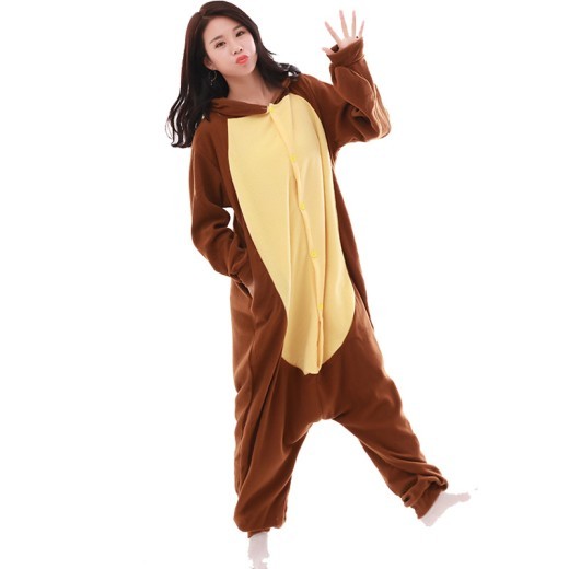 Pijama de una pieza con capucha de manga larga de forro polar y dibujos animados de animales, ropa para parejas con capucha de oso marrón