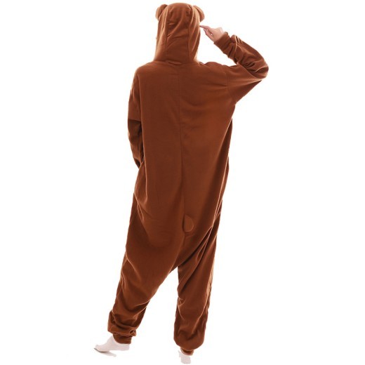 Pijama de una pieza con capucha de manga larga de forro polar y dibujos animados de animales, ropa para parejas con capucha de oso marrón