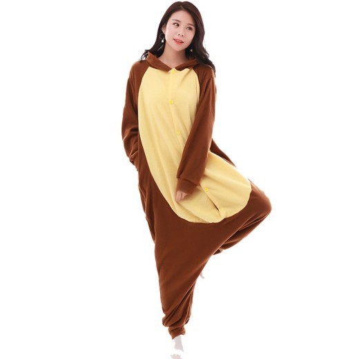 Pijama de una pieza con capucha de manga larga de forro polar y dibujos animados de animales, ropa para parejas con capucha de oso marrón