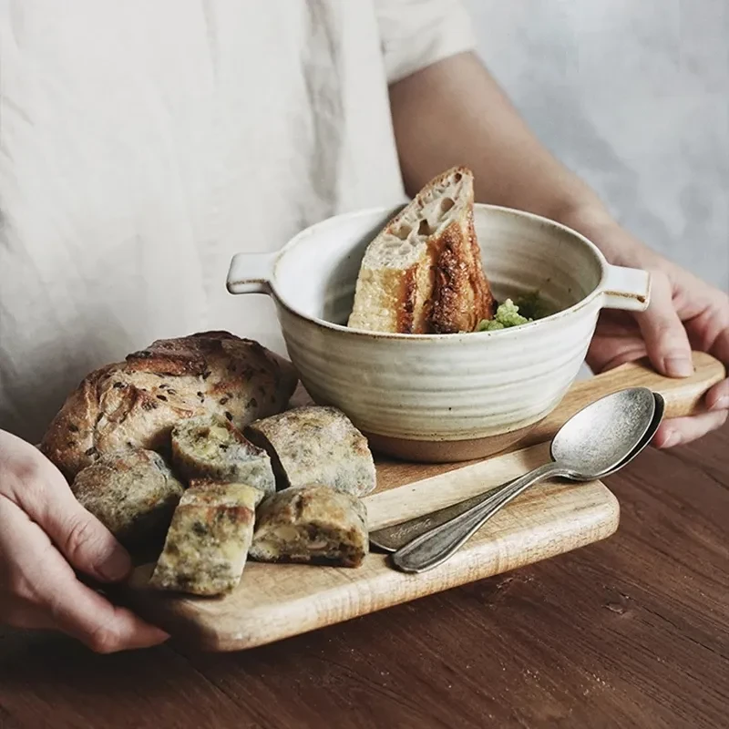 Cuenco de ánfora de gres japonés, vajilla de cerámica vintage