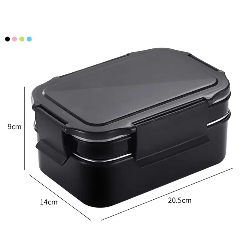 Lonchera ONEUP de acero inoxidable 304 para niños, nueva lonchera bento de dos capas para estudiantes, contenedor de comida con vajilla, lonchera de cocina.