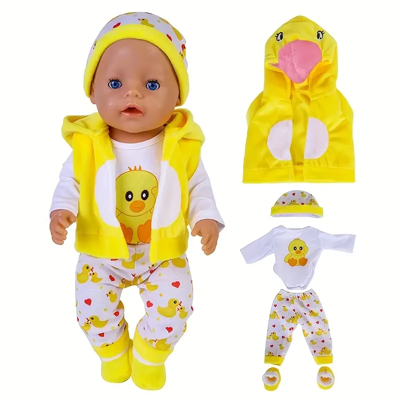 Conjunto de 5 piezas de ropa para muñeca de juguete de pato amarillo lindo