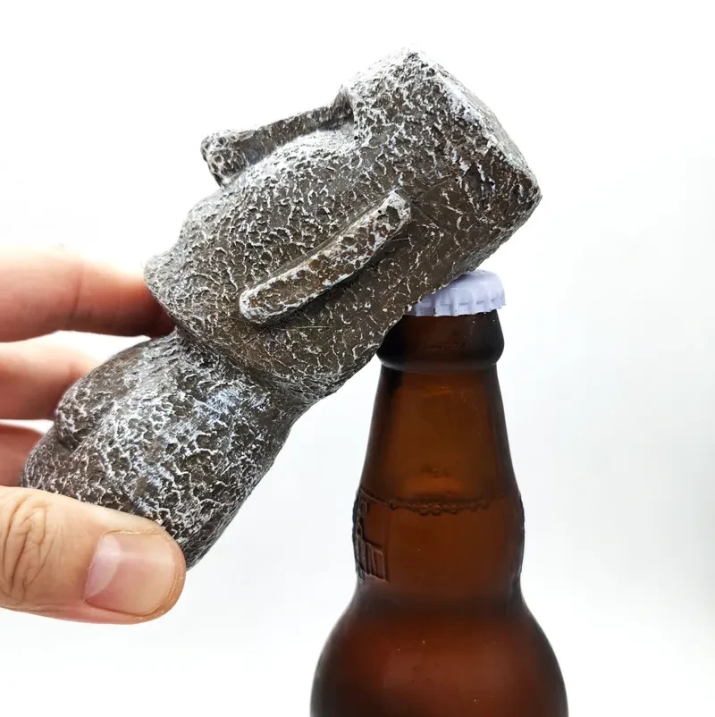 Abridor de botellas de cerveza creativo con forma de hombre de piedra moai de la Isla de Pascua