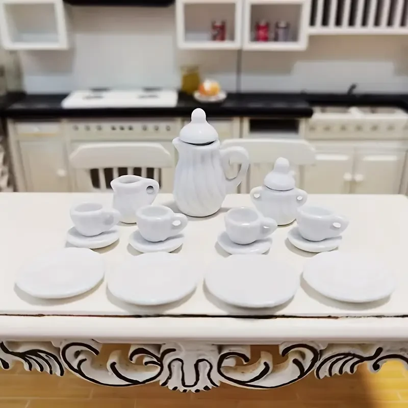 Juego de té de cerámica en miniatura de 15 piezas, accesorios para casa de muñecas