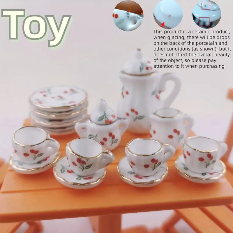 Juego de té de cerámica en miniatura de 15 piezas, accesorios para casa de muñecas