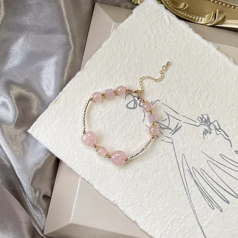Pulsera de cristal natural para mujer con hilo de amor y piedra de hibisco