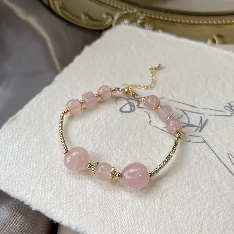 Pulsera de cristal natural para mujer con hilo de amor y piedra de hibisco
