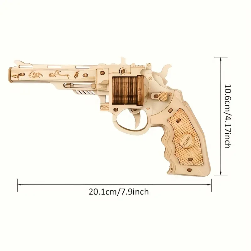 Kit de construcción de modelo de rompecabezas de madera 3D, pistola de goma mecánica, juguete DIY